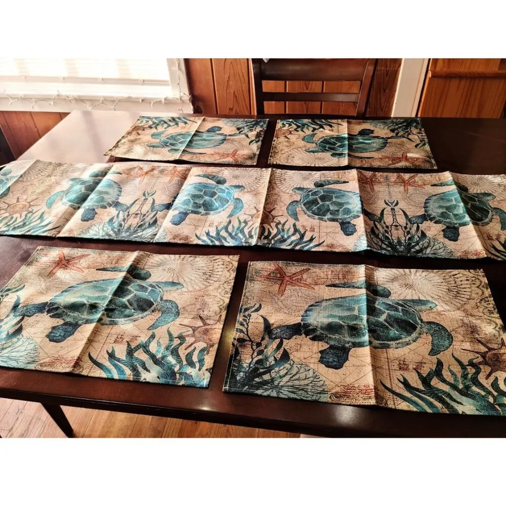 Beach Placemats Sea Turtle Table Decor 8pc Nautical Coastal Dining Decorations
